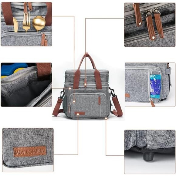 Adult Lunch Box for Work, Expandable Large Lunch Bags for Women Men, Leakproof - Picture 3 of 7